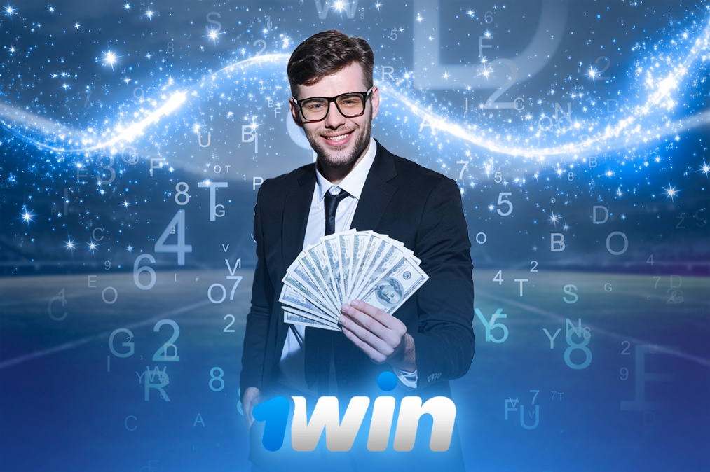 A man in a suit holds cash, with the word "win" prominently displayed, symbolizing success and financial achievement.